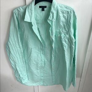 J Crew Linen Blend Mint Green Button-Up Shirt size 12